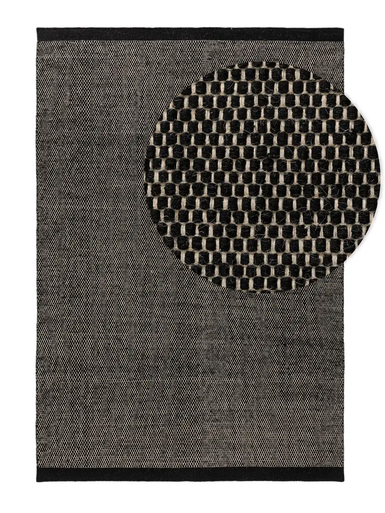 Cellular Noir – Handmade Geometry Rug in Black/White | Wool & Cotton | Perfect for Hall / Entrance, Bedroom, Living room | Haus of Weaves