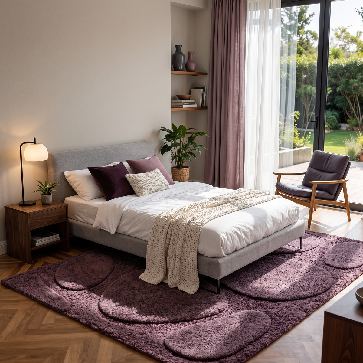 Plum Abstract Wool Hand-Tufted Area Rug – Pebble Form | Haus of Weaves