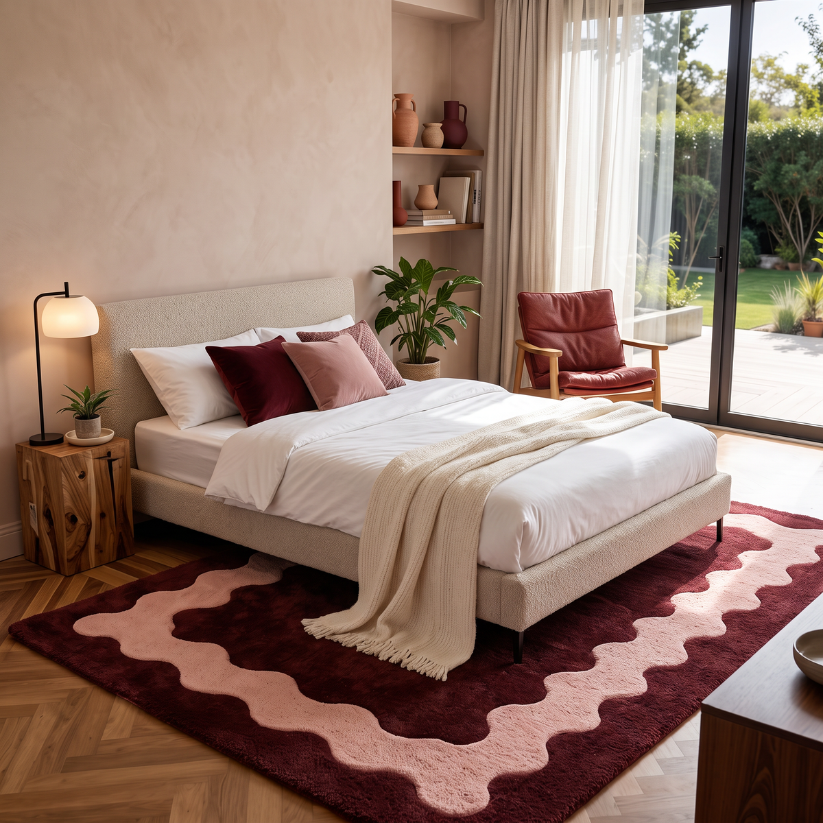 Burgundy & Blush Abstract Hand-Tufted Wool Rug – Ripple | Haus of Weaves
