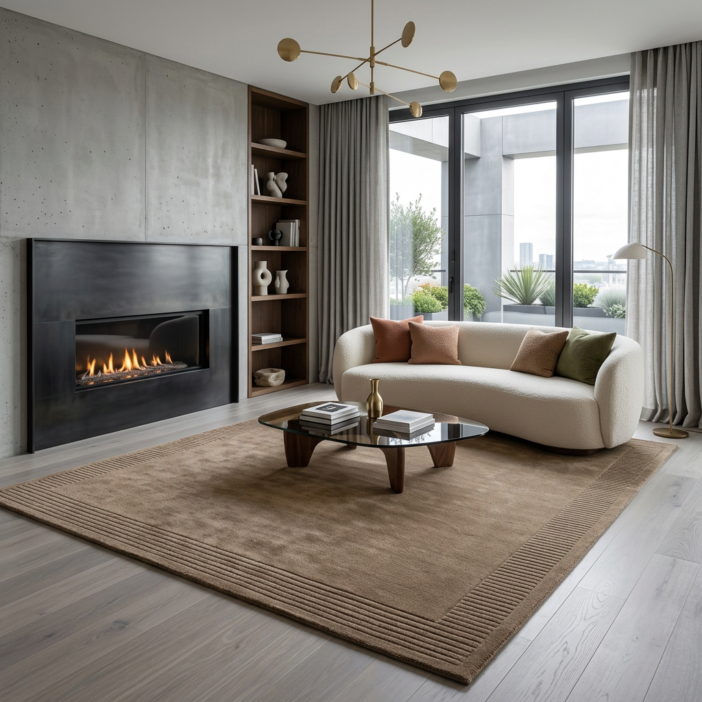 Taupe Border Minamilist Wool Hand-Tufted Area Rug โ Ripped Frame | Haus of Weaves