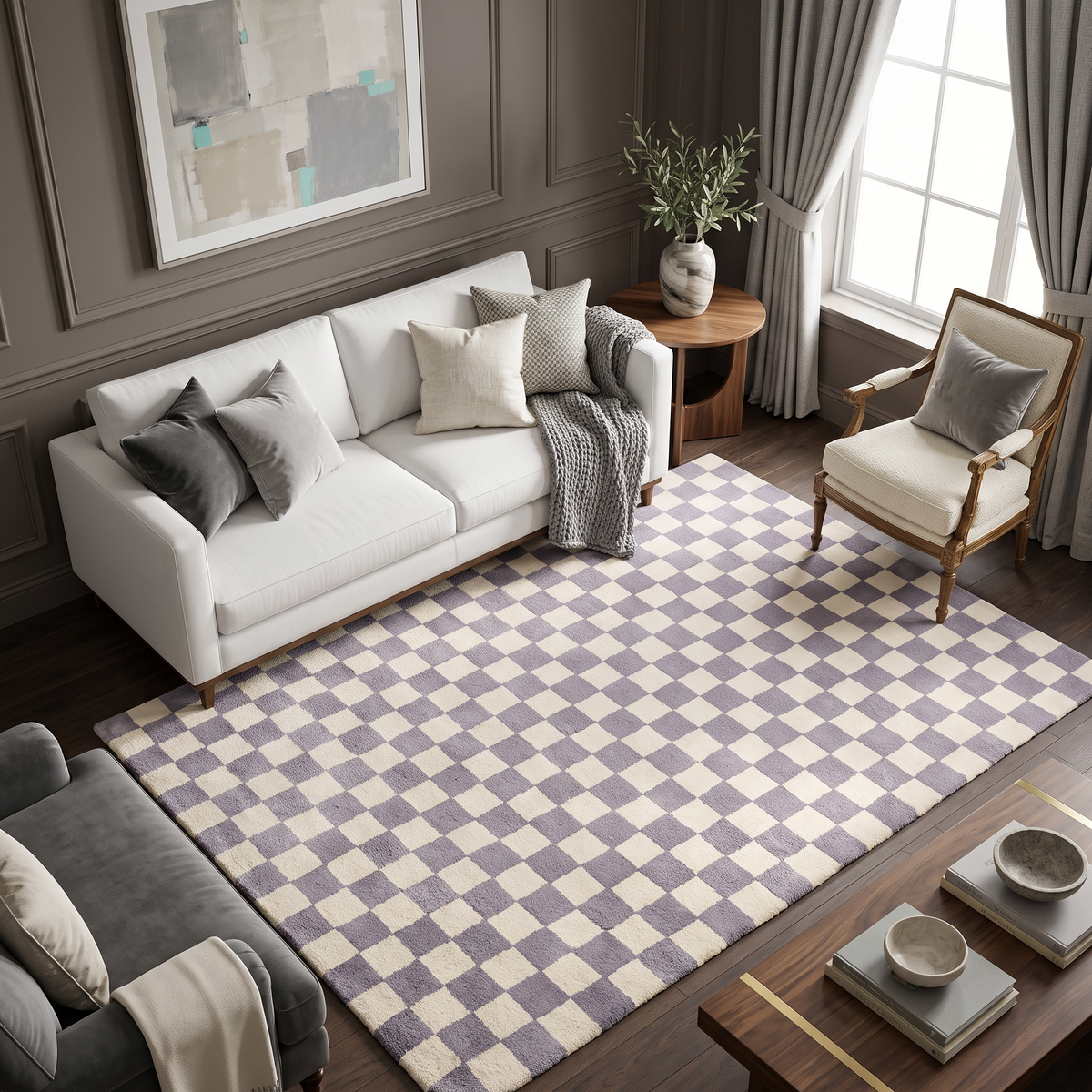 Lavender Check – Lavender & Ivory Checkerboard Area Rug | Haus of Weaves