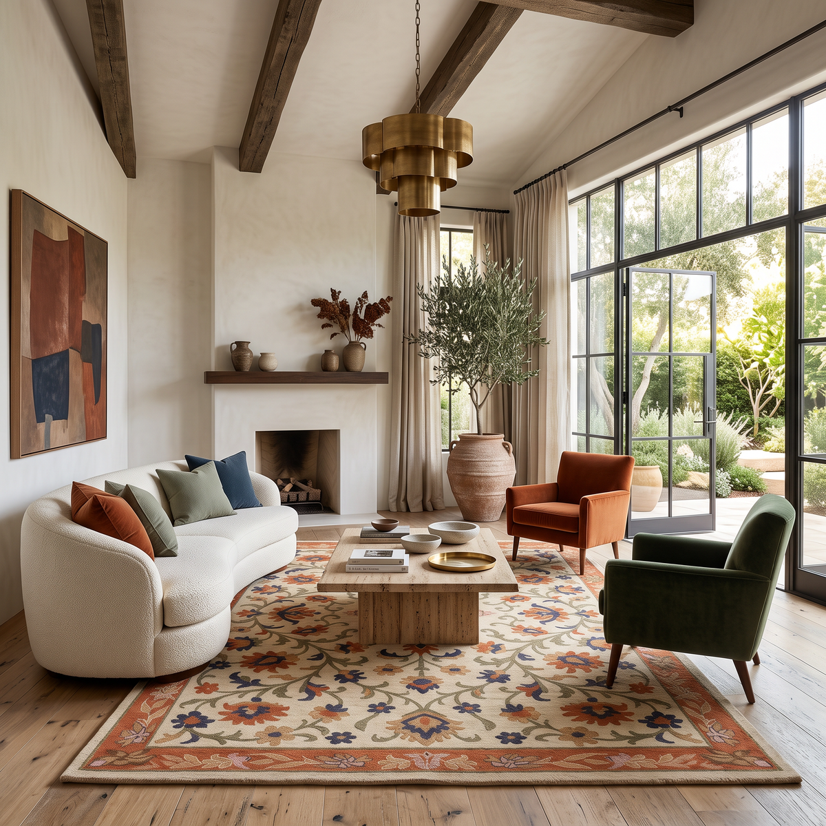 Heritage Floral - Rust & Blue Oriental Wool Hand-Tufted Area Rug | Haus of Weaves