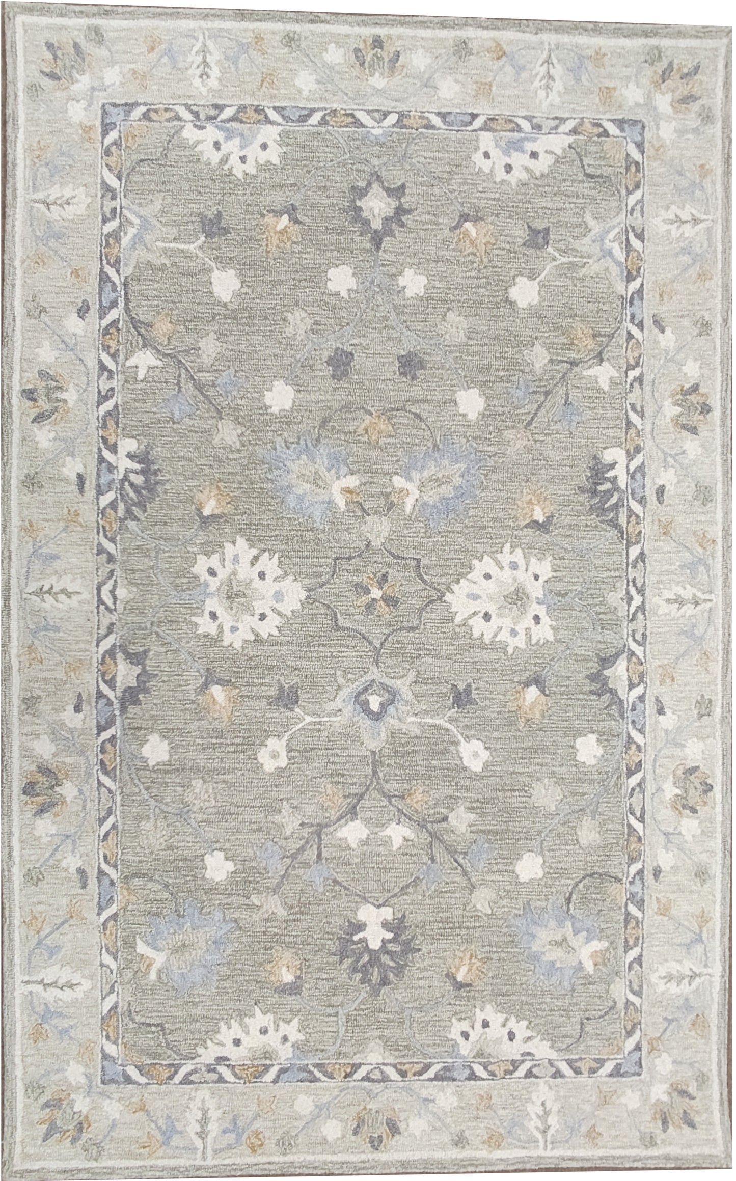 Sage Meadow – Handmade Traditional/Vintage Area Rug in Sage Green, Ivory, Cream | Wool | Perfect for Bedroom, Living room and Hallway | Haus of Weaves