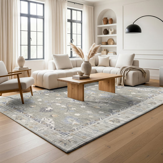 Sage Meadow – Handmade Traditional/Vintage Area Rug in Sage Green, Ivory, Cream | Wool | Perfect for Bedroom, Living room and Hallway | Haus of Weaves