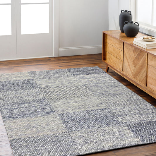 Indigo Patch – Handmade Braided Area Rug in Blue | Wool | Perfect for Bedroom, Living room and Hallway | Haus of Weaves