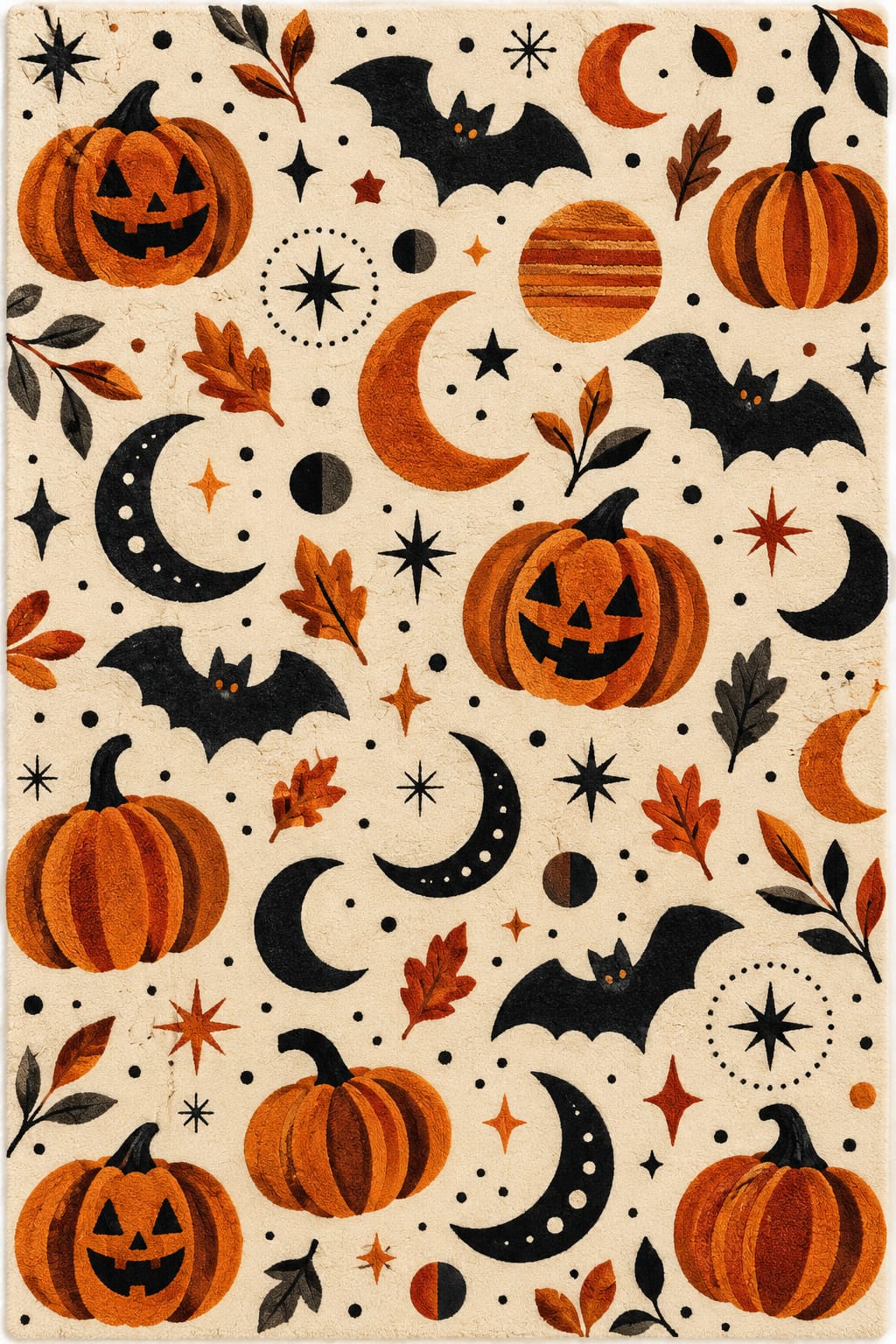 Ivory, Orange & Black Halloween Wool Rug – Pumpkin Moon | Haus of Weaves