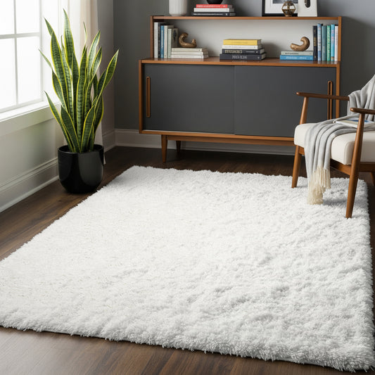 Cloud Nine – Handmade Shaggy Area Rug in Soft Ivory White | Polyester | Perfect for Bedroom, Living room and Hallway | Haus of Weaves