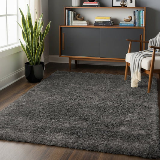 Charcoal Dreams – Handmade Shaggy Area Rug in Deep Charcoal Grey | Polyester | Perfect for Bedroom, Living room and Hallway | Haus of Weaves