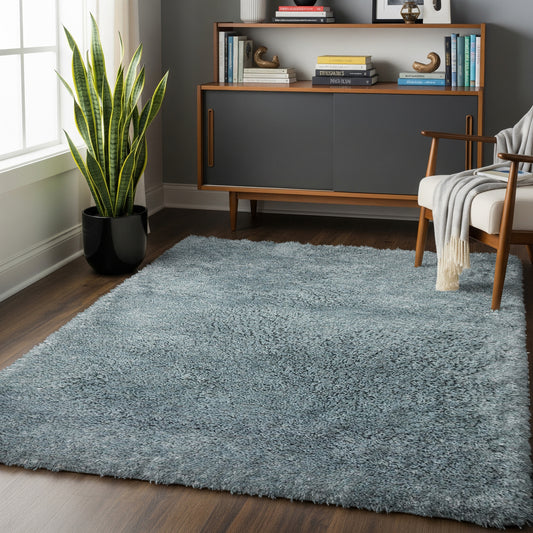 Sage Whisper – Handmade Shaggy Area Rug in Muted Blue-Grey | Polyester | Perfect for Bedroom, Living room and Hallway | Haus of Weaves