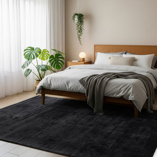 Midnight Charcoal – Handmade Abstract Area Rug in Deep Grey | Viscose | Perfect for Bedroom, Living room and Hallway | Haus of Weaves