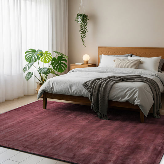 Burgundy Wine – Handmade Abstract Area Rug in Burgundy | Viscose | Perfect for Bedroom, Living room and Hallway | Haus of Weaves