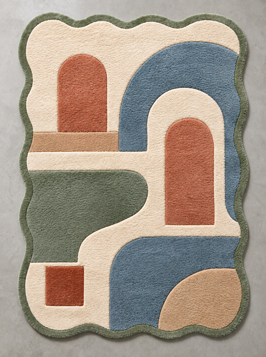 Arcadia – Scalloped Mid-Century Abstract Area Rug | Haus of Weaves