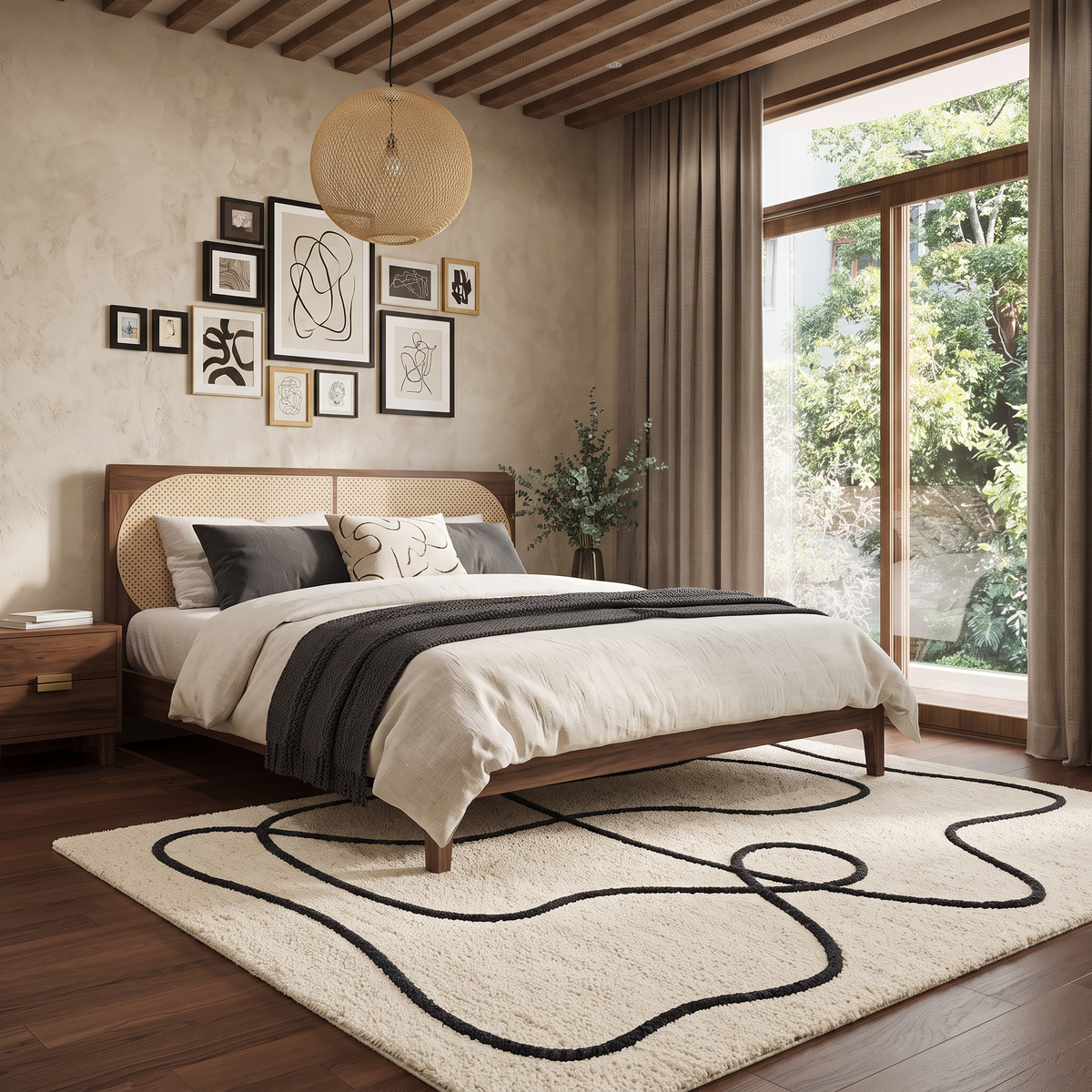 Contour Loop – Cream & Charcoal Abstract Line Area Rug | Haus of Weaves
