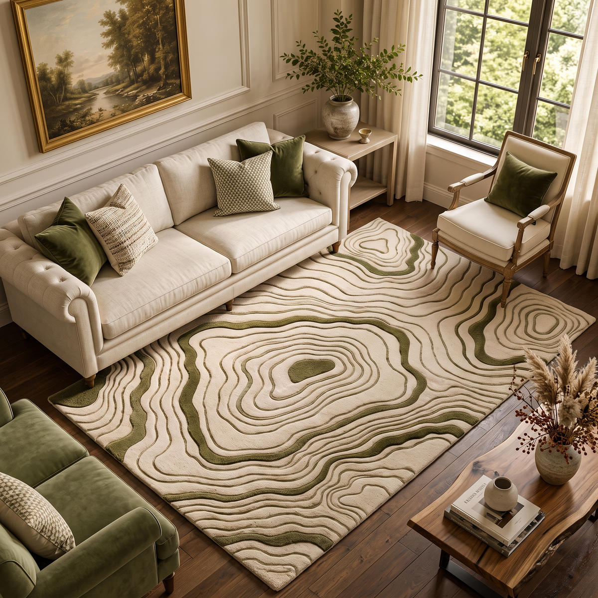 Terrain – Ivory & Olive Topographic Contour Area Rug | Haus of Weaves