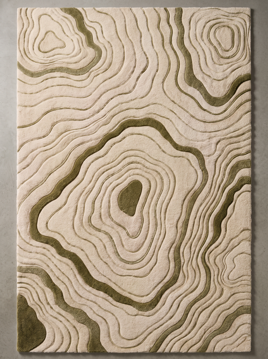 Terrain – Ivory & Olive Topographic Contour Area Rug | Haus of Weaves