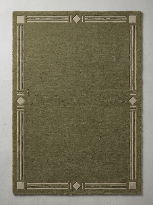 Olive Deco – Olive Green & Cream Art Deco Geometric Area Rug | Haus of Weaves