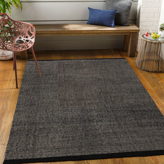 Cellular Noir – Handmade Geometry Rug in Black/White | Wool & Cotton | Perfect for Hall / Entrance, Bedroom, Living room | Haus of Weaves