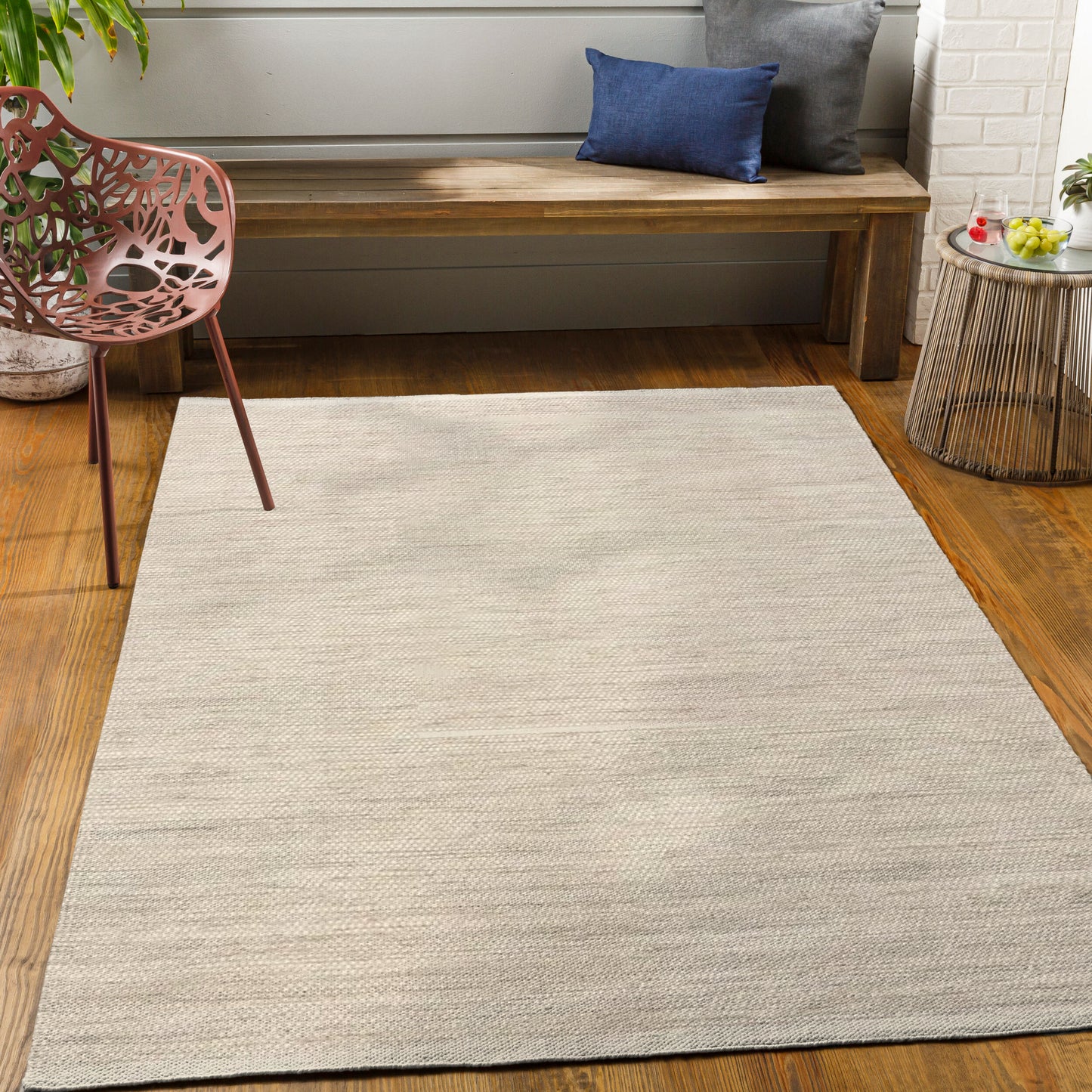Cellular Linen – Handmade Geometry Rug in Cream/Beige | Wool & Cotton | Perfect for Hall / Entrance, Bedroom, Living room | Haus of Weaves