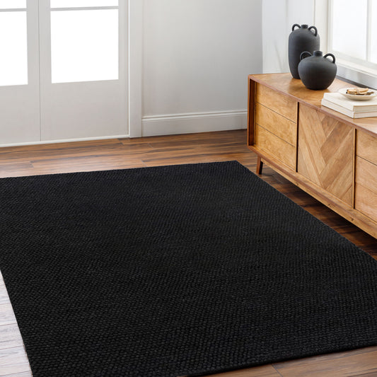 Orbis Contrast – Handmade Geometry Rug in Black | Wool & Polyester | Perfect for Bedroom, Living room and Hallway | Haus of Weaves