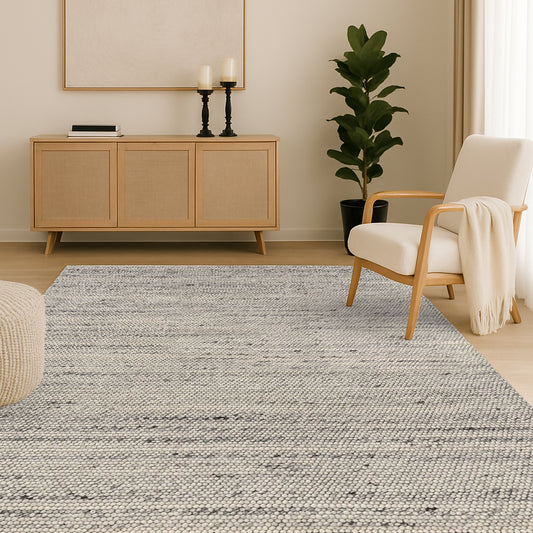 Orbis Natural – Handmade Geometry Rug in Light Grey | Wool & Polyester | Perfect for Bedroom, Living room and Hallway | Haus of Weaves