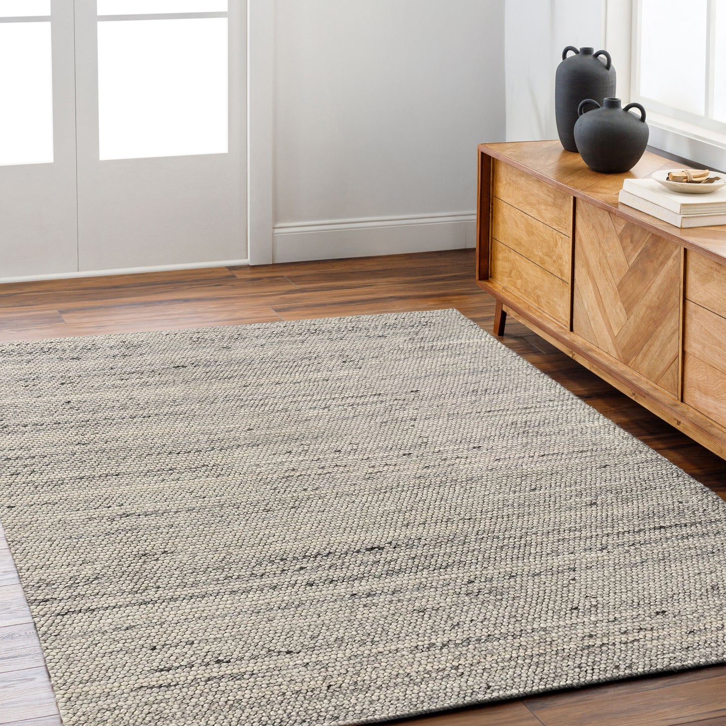 Orbis Natural – Handmade Geometry Rug in Light Grey | Wool & Polyester | Perfect for Bedroom, Living room and Hallway | Haus of Weaves