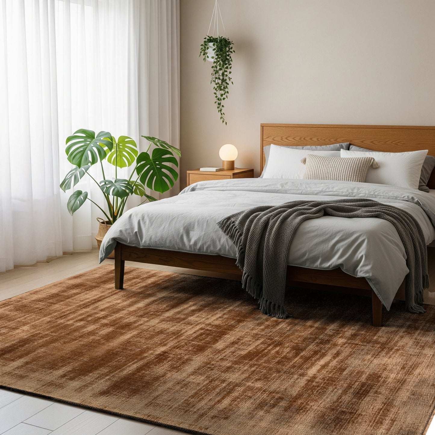 COGNAC COMFORT – Handmade Solid Area Rug in Cognac Brown / Caramel | Perfect for Bedroom, Living room Decor