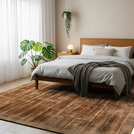 COGNAC COMFORT – Handmade Solid Area Rug in Cognac Brown / Caramel | Viscose | Perfect for Bedroom, Living room and Hallway | Haus of Weaves