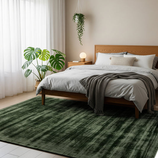 FOREST DEPTHS – Handmade Solid Area Rug in Forest Green / Moss Green | Viscose | Perfect for Bedroom, Living room and Hallway | Haus of Weaves