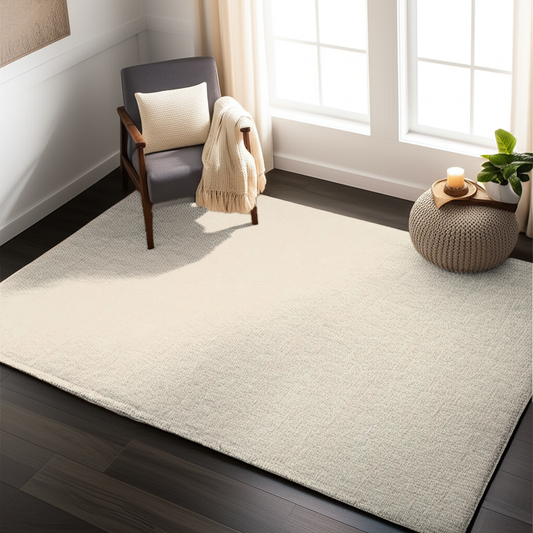 Vanilla Cream – Handmade Solid Area Rug in Creame | Wool | Perfect for Bedroom, Living room and Hallway | Haus of Weaves
