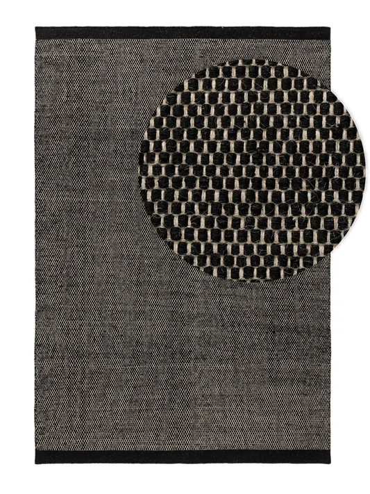 Cellular Noir – Handmade Geometry Rug in Black/White | Wool & Cotton | Perfect for Hall / Entrance, Bedroom, Living room | Haus of Weaves