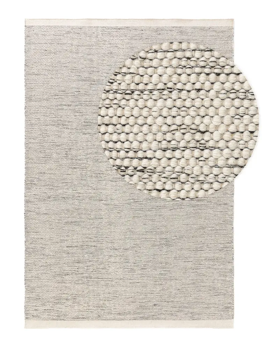 Cellular Stone – Handmade Geometry Rug in Beige/Black |  Wool & Cotton | Perfect for Hall / Entrance, Bedroom, Living room | Haus of Weaves
