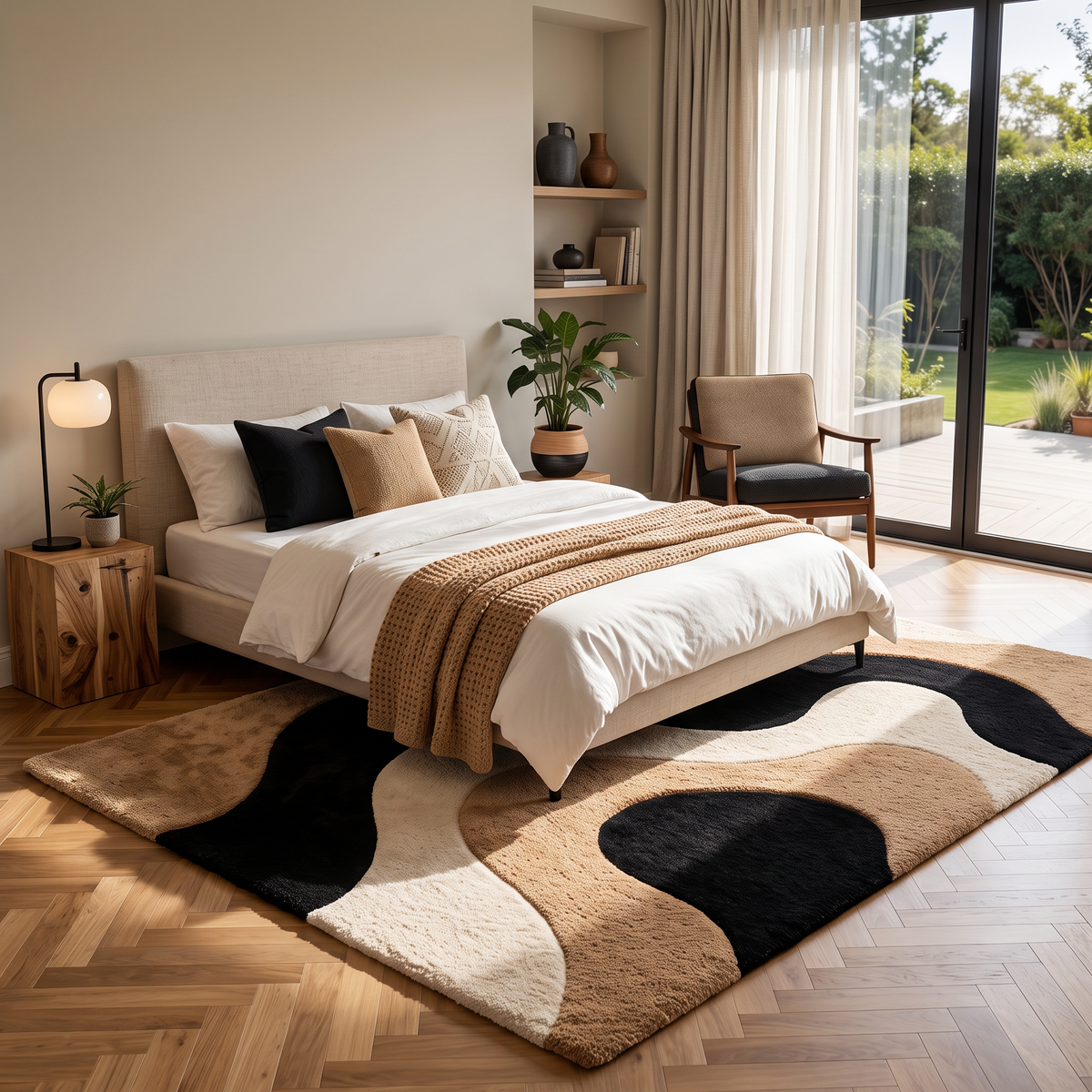 Black, Cream & Brown Abstract Hand-Tufted Wool Rug – Flow | Haus of Weaves