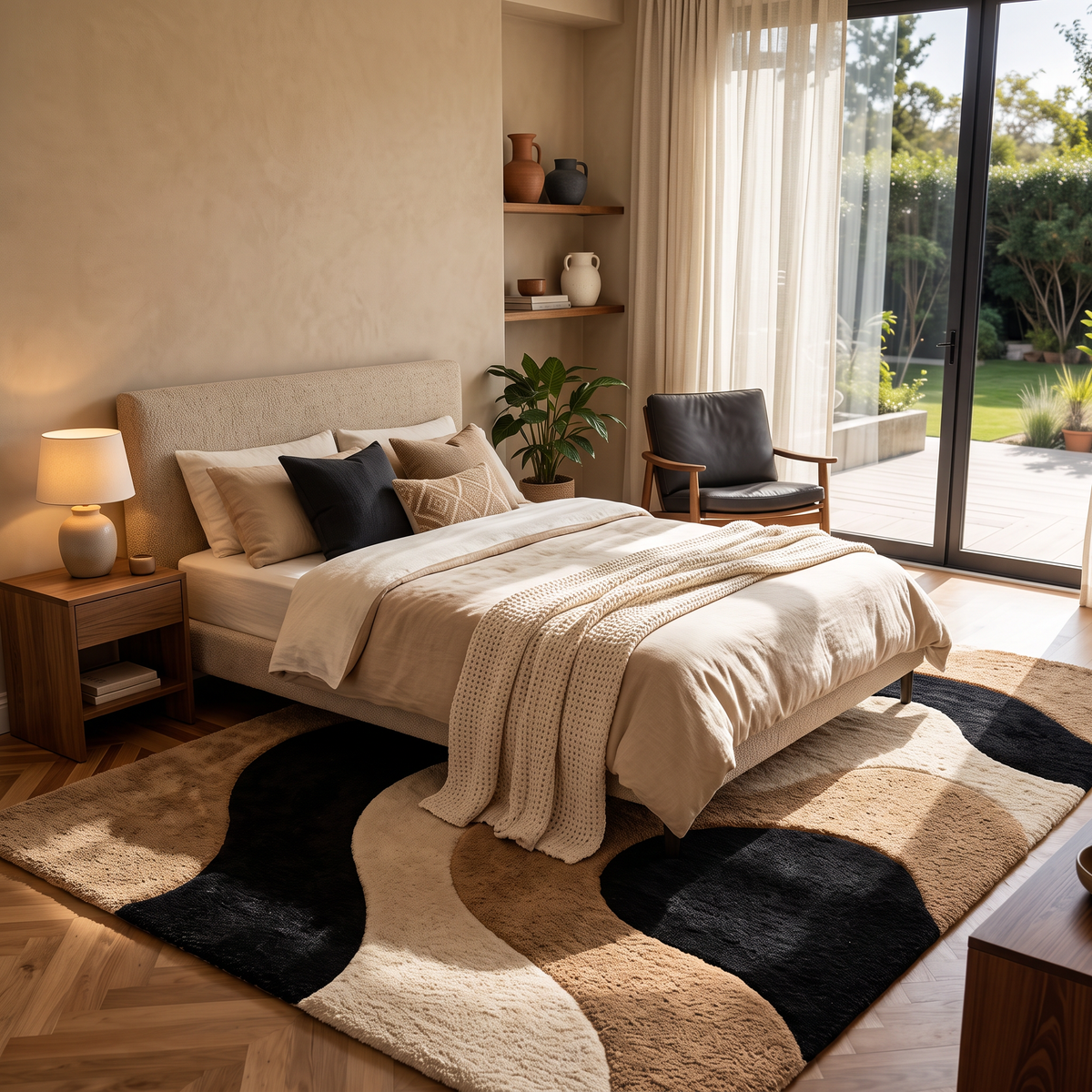 Black, Cream & Brown Abstract Hand-Tufted Wool Rug – Flow | Haus of Weaves