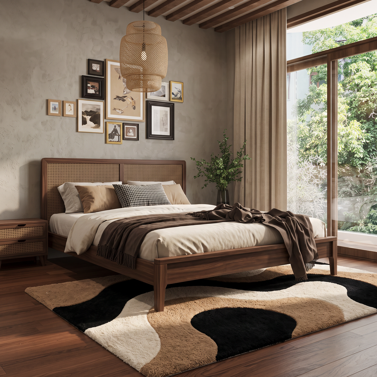 Black, Cream & Brown Abstract Hand-Tufted Wool Rug – Flow | Haus of Weaves