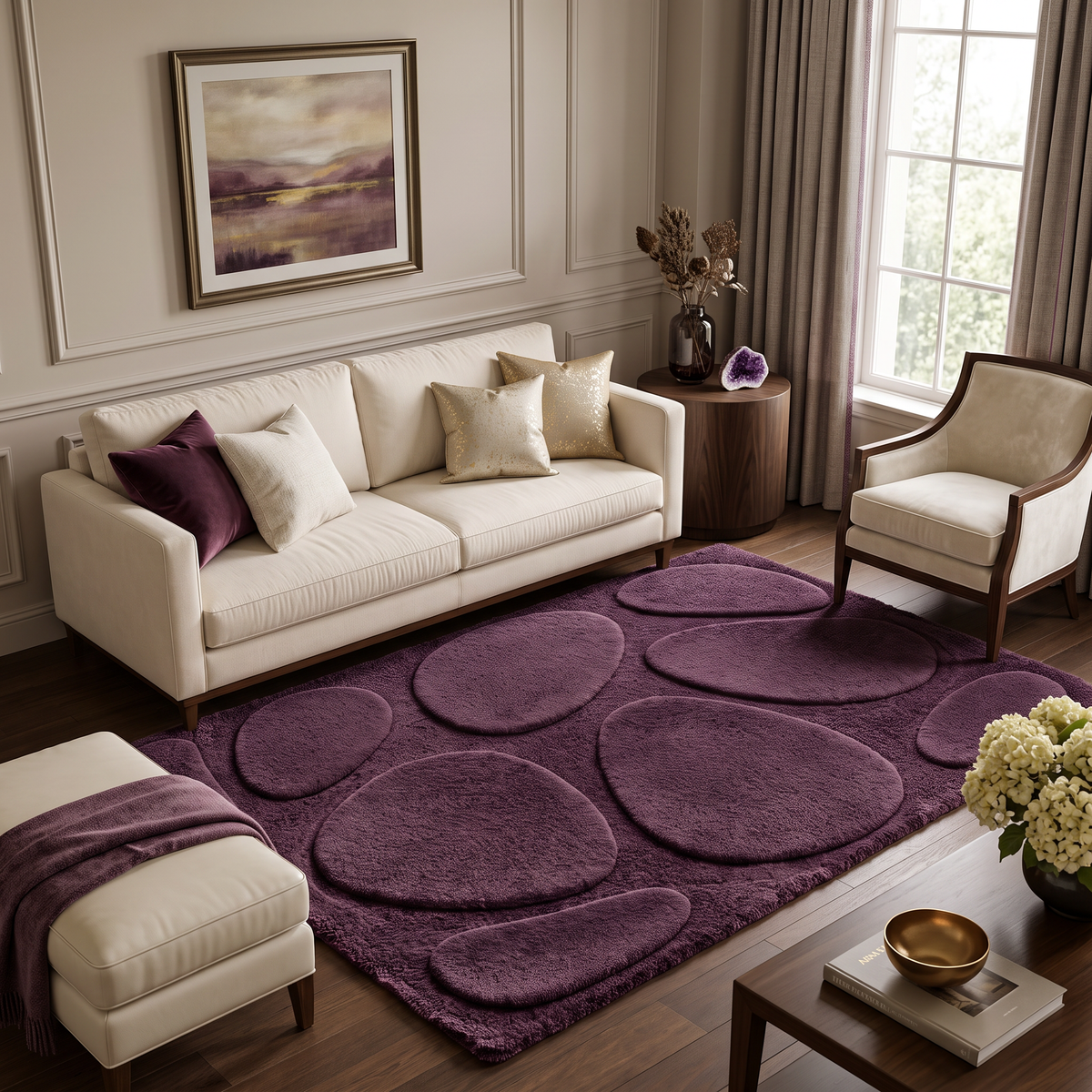 Plum Abstract Wool Hand-Tufted Area Rug – Pebble Form | Haus of Weaves