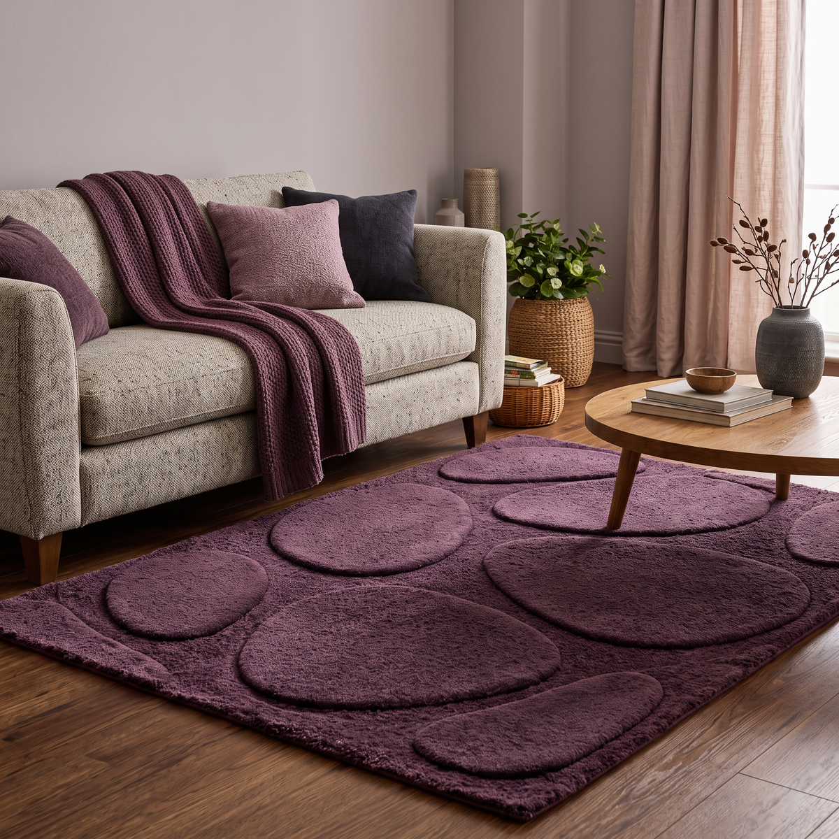 Plum Abstract Wool Hand-Tufted Area Rug – Pebble Form | Haus of Weaves