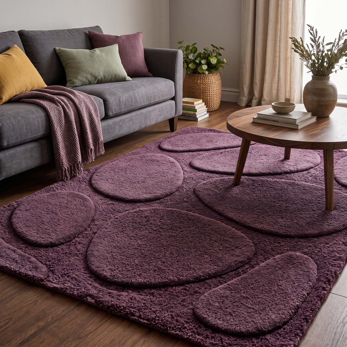 Plum Abstract Wool Hand-Tufted Area Rug – Pebble Form | Haus of Weaves