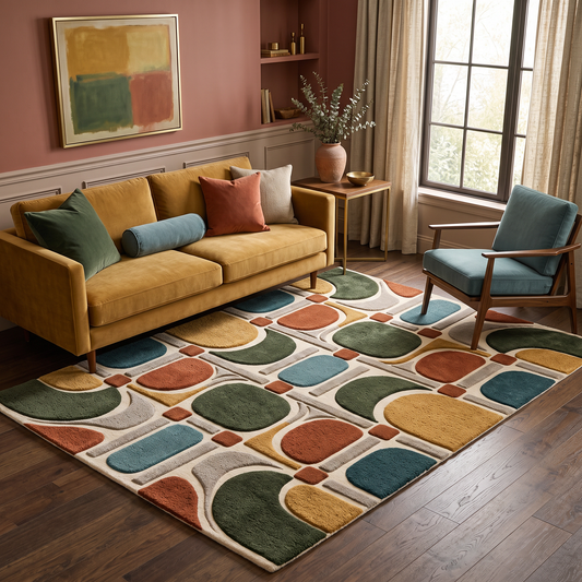 Arcade Mosaic – Retro Geometric Multicolor Area Rug | Haus of Weaves