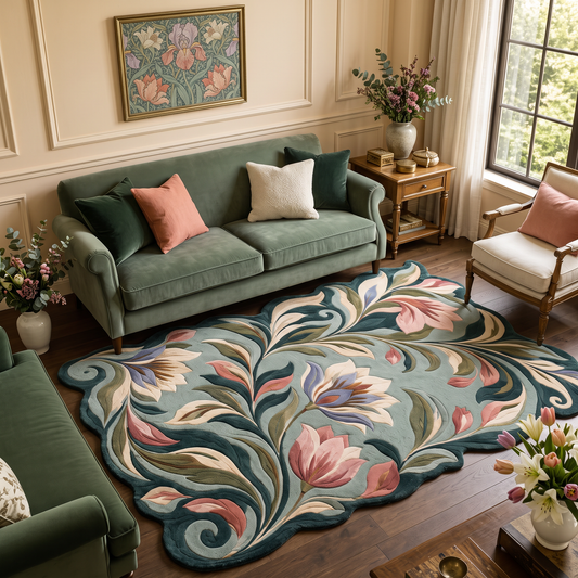 Willow Bloom – Art Nouveau Floral Botanical Area Rug | Haus of Weaves