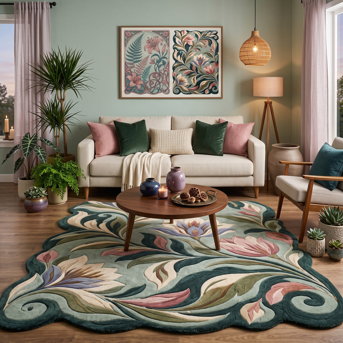 Willow Bloom – Art Nouveau Floral Botanical Area Rug | Haus of Weaves