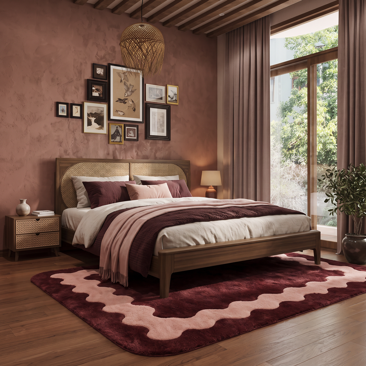 Burgundy & Blush Abstract Hand-Tufted Wool Rug – Ripple | Haus of Weaves