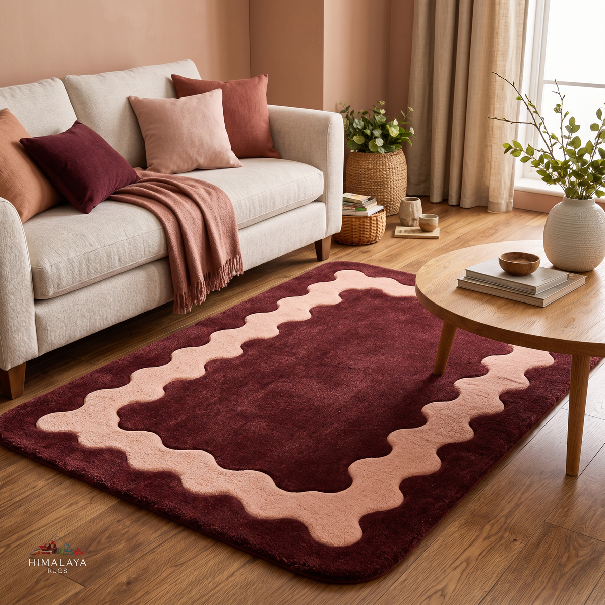 Burgundy & Blush Abstract Hand-Tufted Wool Rug – Ripple | Haus of Weaves