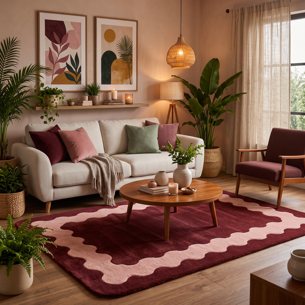Burgundy & Blush Abstract Hand-Tufted Wool Rug – Ripple | Haus of Weaves