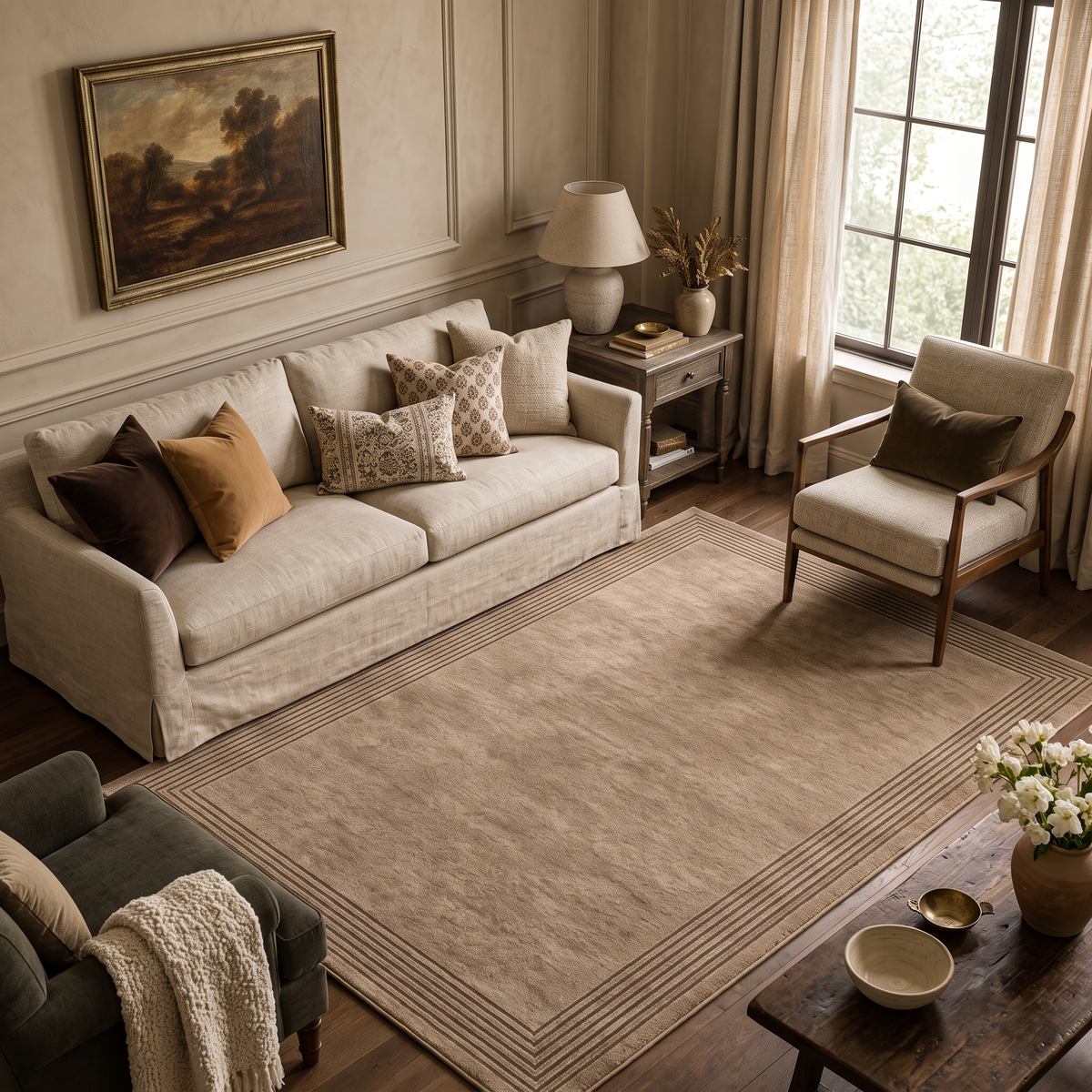 Taupe Border Minamilist Wool Hand-Tufted Area Rug – Ripped Frame | Haus of Weaves