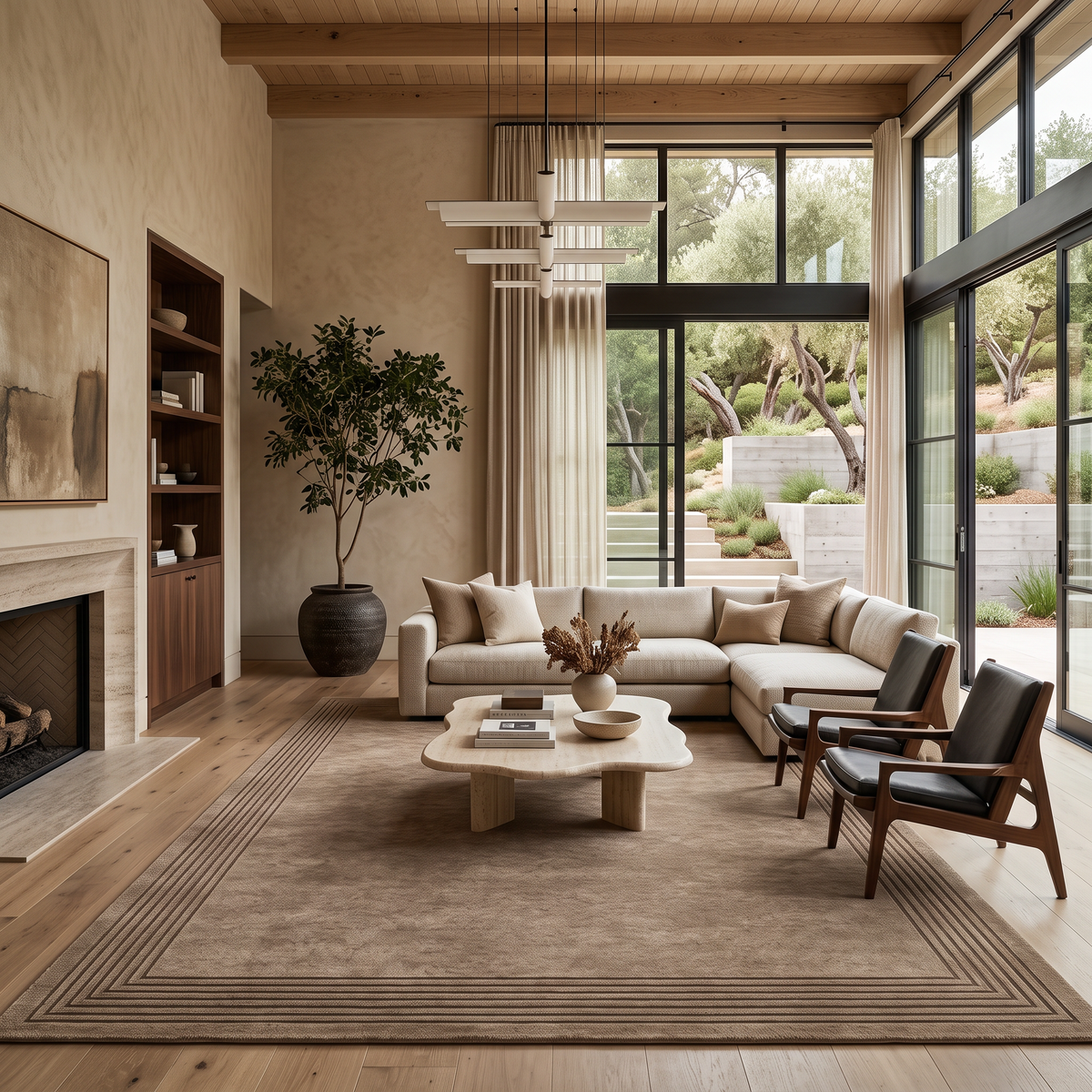 Taupe Border Minamilist Wool Hand-Tufted Area Rug – Ripped Frame | Haus of Weaves