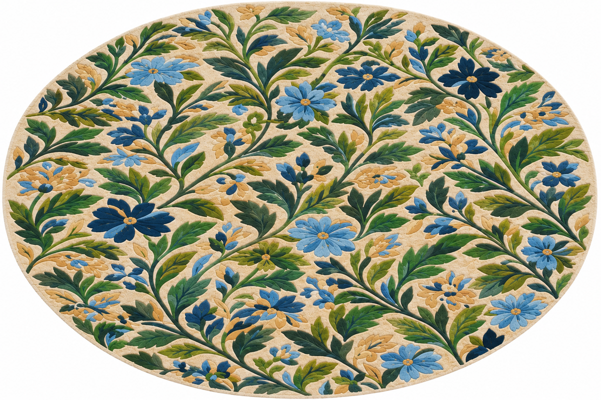 Blue and Green Botanical Floral Hand Tufted Wool Rug | Haus of Weaves