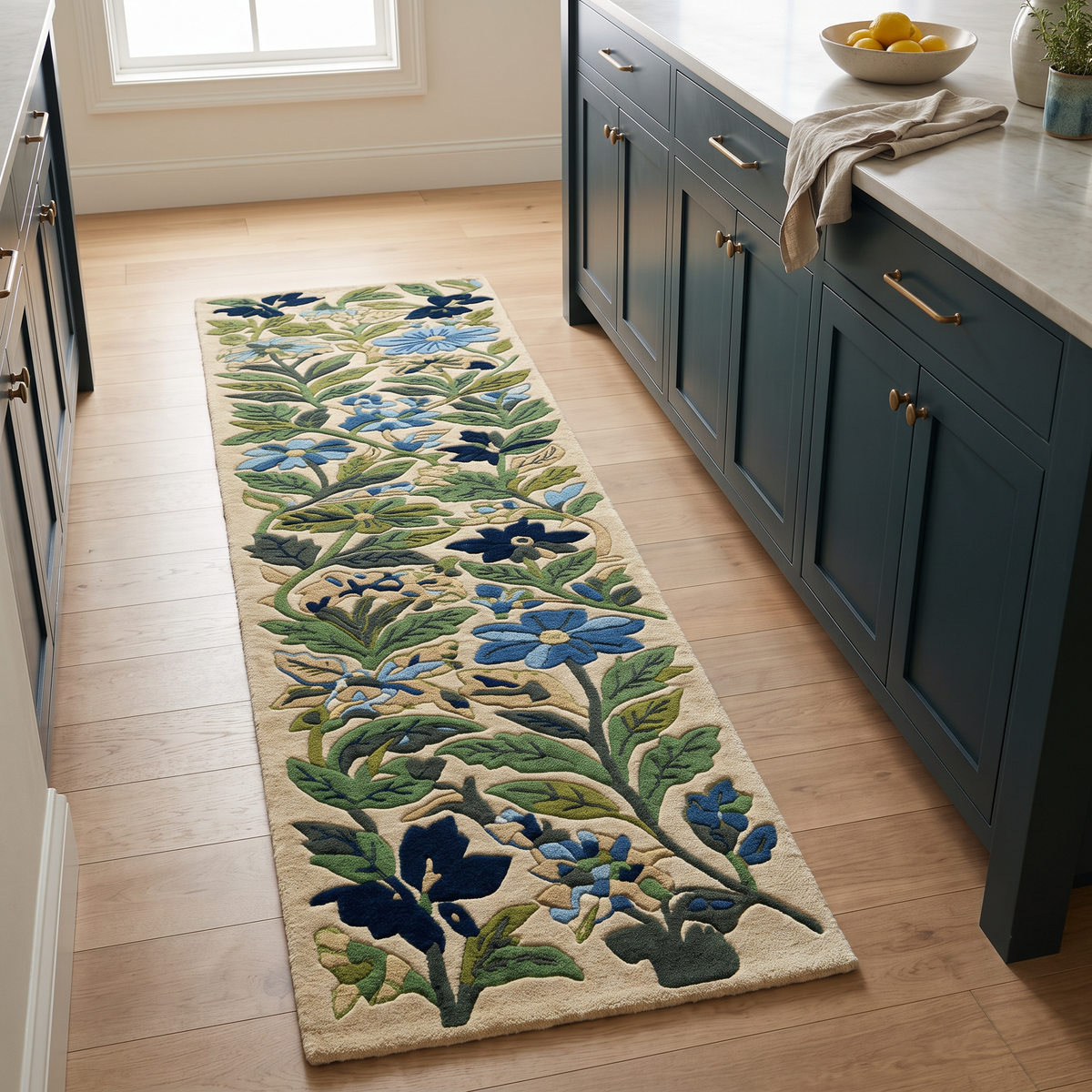 Blue and Green Botanical Floral Hand Tufted Wool Rug | Haus of Weaves