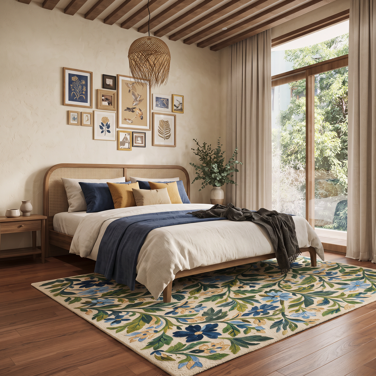 Blue and Green Botanical Floral Hand Tufted Wool Rug | Haus of Weaves