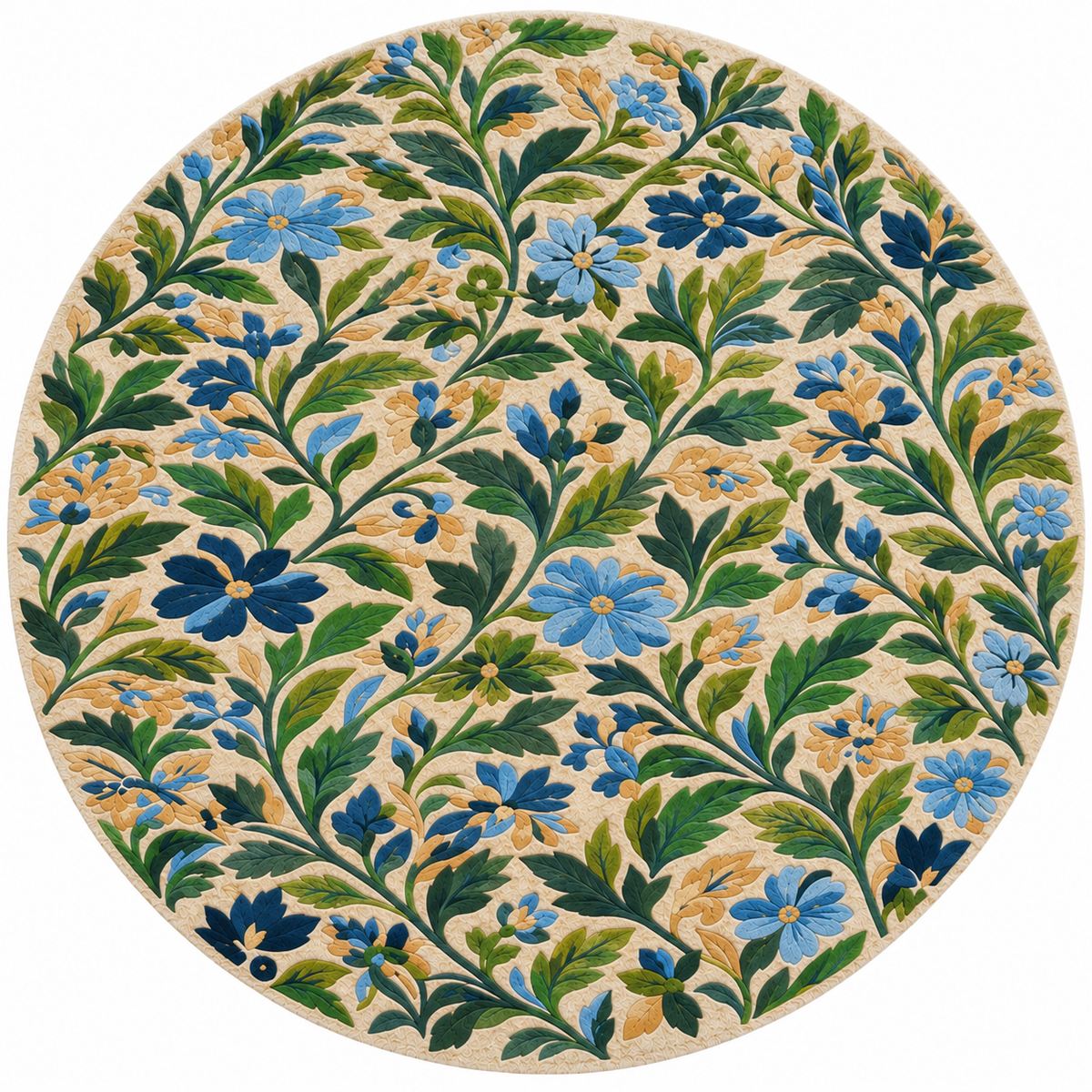 Blue and Green Botanical Floral Hand Tufted Wool Rug | Haus of Weaves