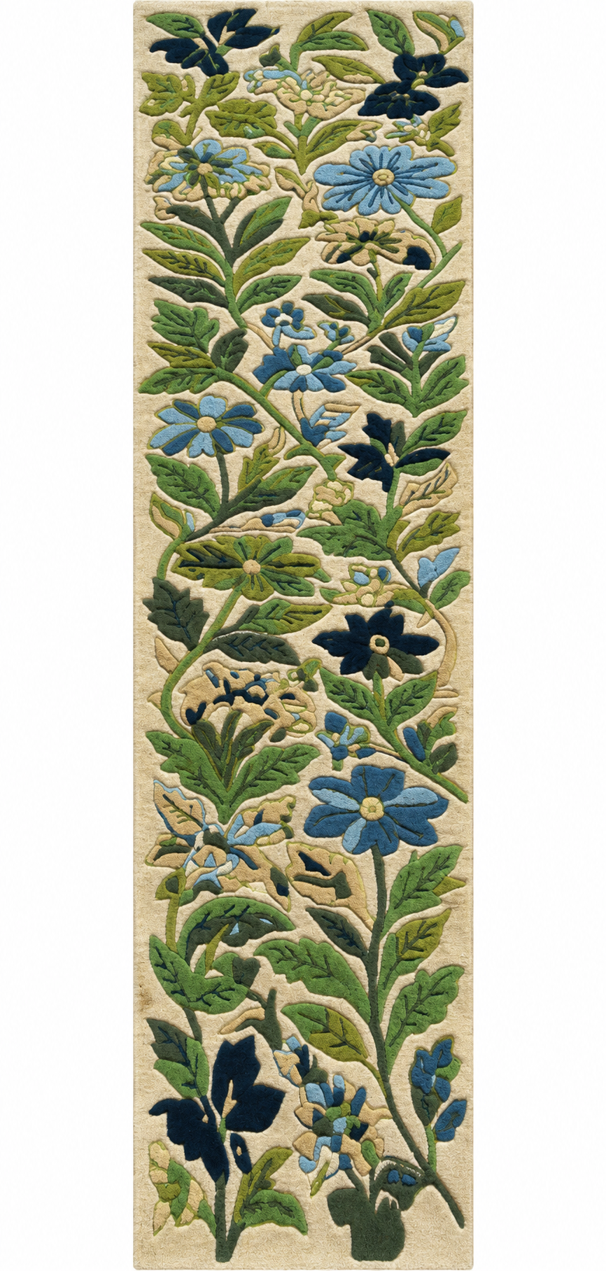 Blue and Green Botanical Floral Hand Tufted Wool Rug | Haus of Weaves